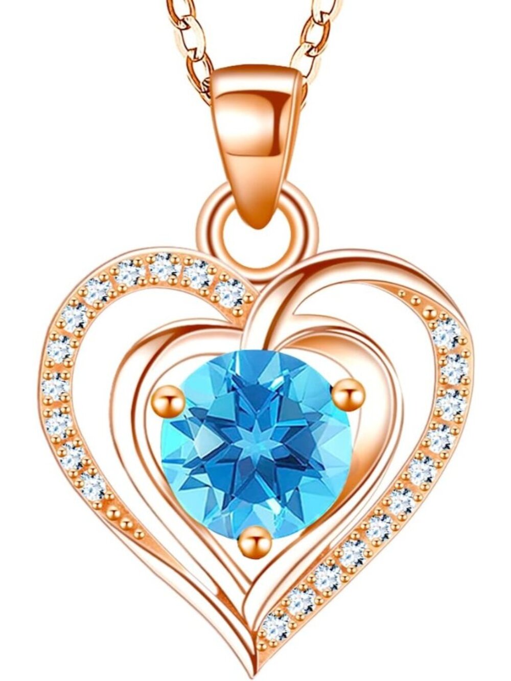Women Rose Gold 1 925 Sterling Silver Zirconia Heart Birthstone Pendant Necklace